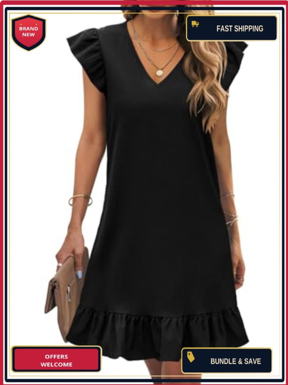 Ruffle V-Neck Short Sleeve Swing Dress for Women Summer Maternity